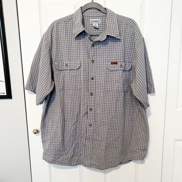 Carhartt Mens Short Sleeve Plaid Button Down Shirt Size XL Tall - Picture 1 of 5